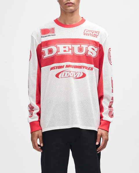 DEUS STEP OUT MOTO JERSEY - WHITE/RED