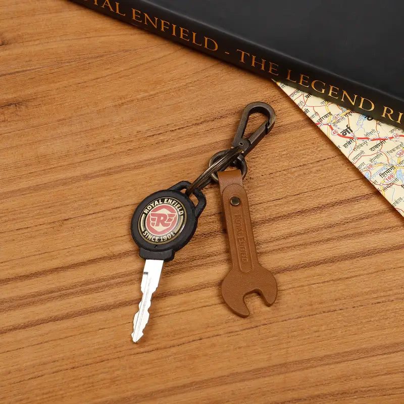 ROYAL ENFIELD SPANNER LEATHER KEYCHAIN - TAN
