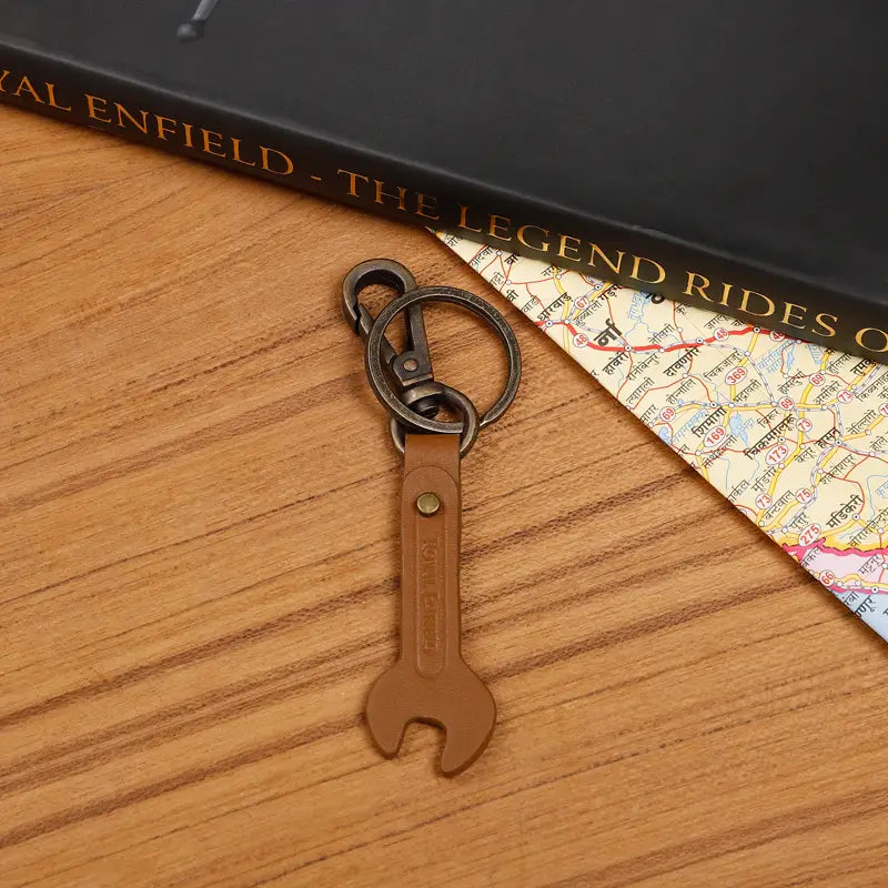 ROYAL ENFIELD SPANNER LEATHER KEYCHAIN - TAN