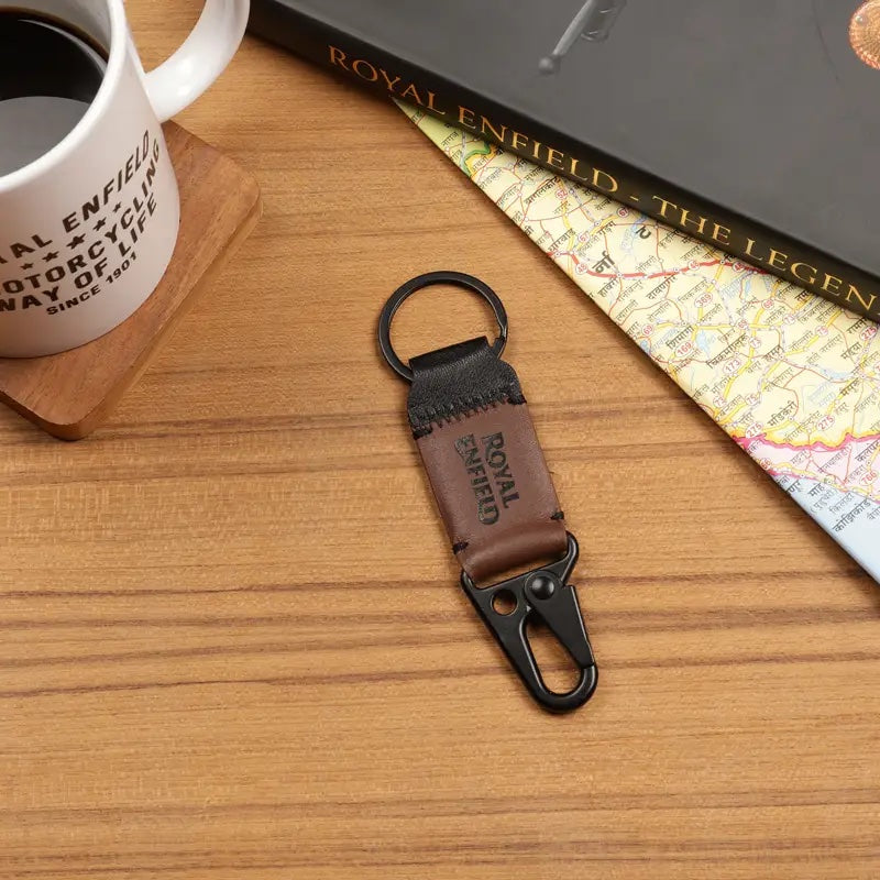 ROYAL ENFIELD CREASED LEATHER KEYCHAIN - BROWN